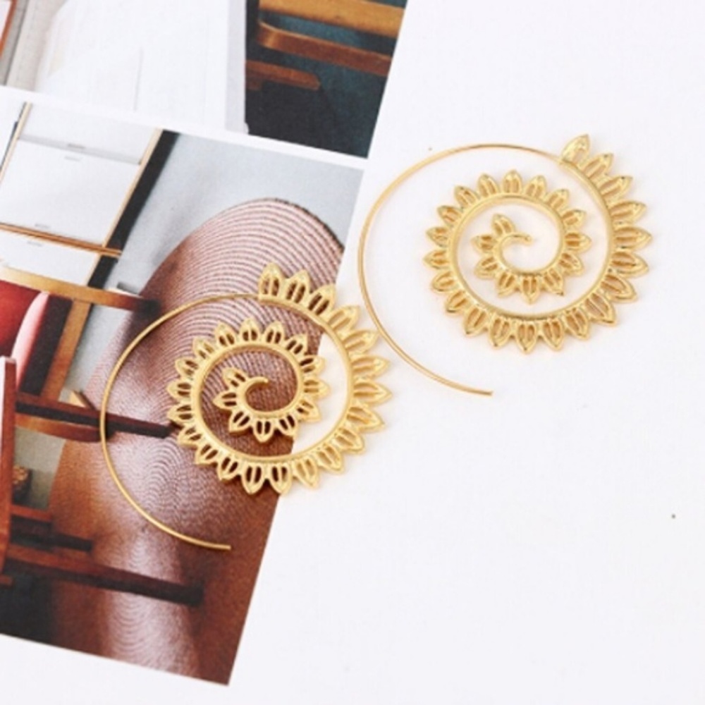 Gold or Silver Spiral Leaf Infinity Earrings - Picture 2 of 5